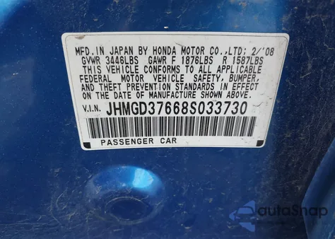 2008 Honda Fit Sport from USA, damaged, VIN JHMGD37668S033730